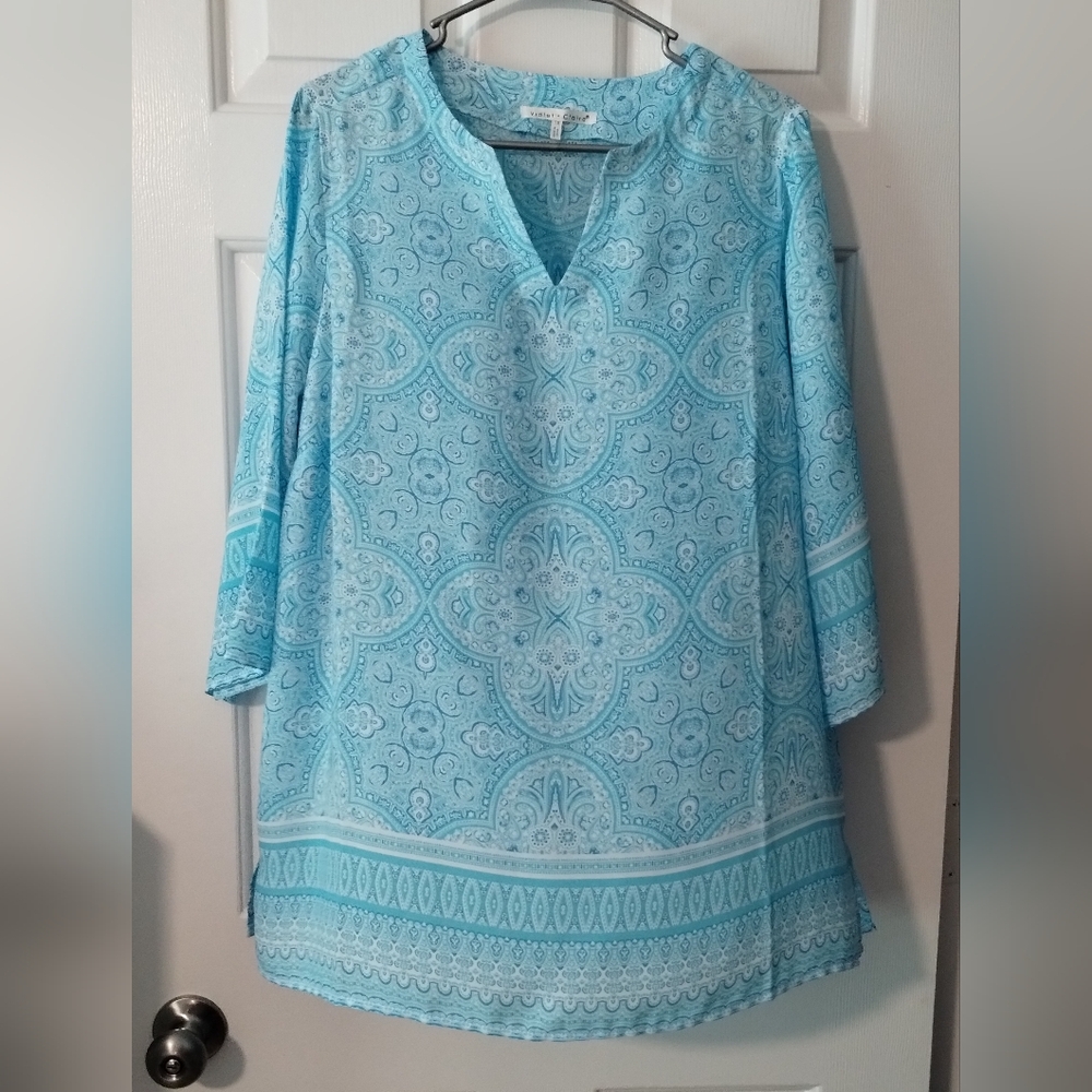 Violet+ Claire Sheer Tunic 3/4 Sleeve Top